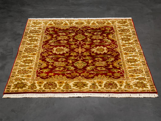 Traditional Indian Red Green Wool Rug