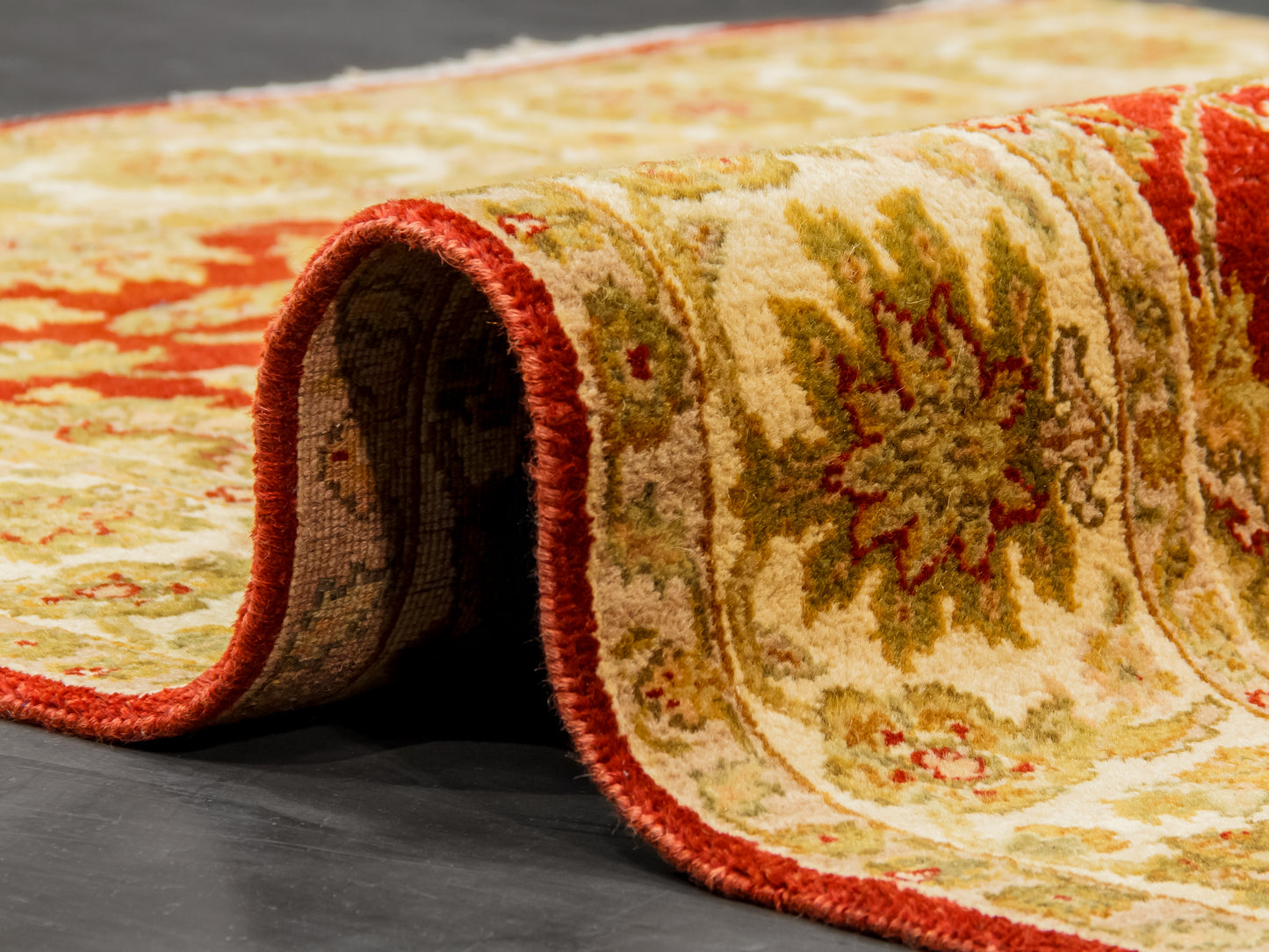 567 - Traditional Indian Red Green Wool Rug