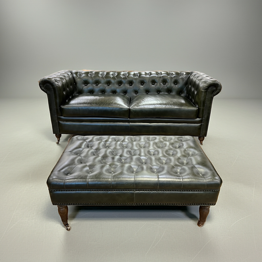 Green Leather 5-Pieces Living Room Sofa Set