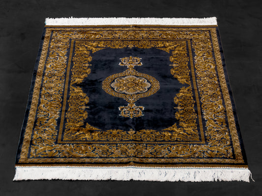 Machine Made Black and Gold Persian Rug
