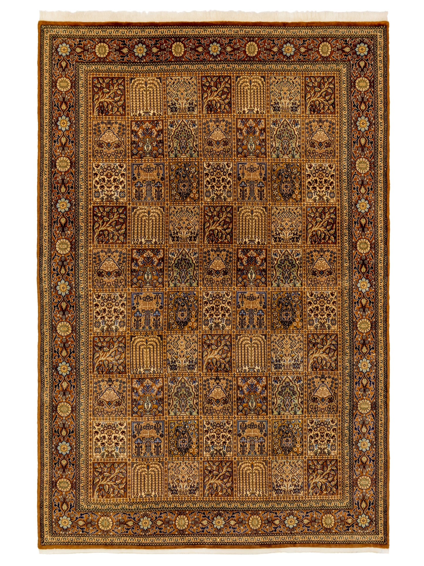 Hand-knotted Persian Wool Brown Rug "4 seasons"