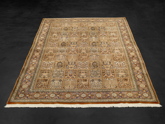 Hand-knotted Persian Wool Brown Rug "4 seasons"