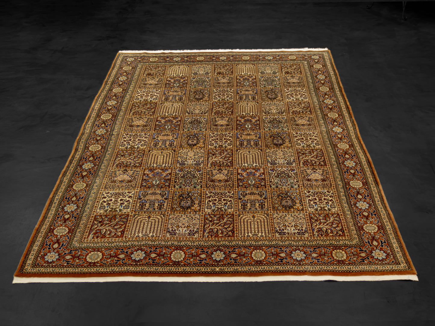 Hand-knotted Persian Wool Brown Rug "4 seasons"