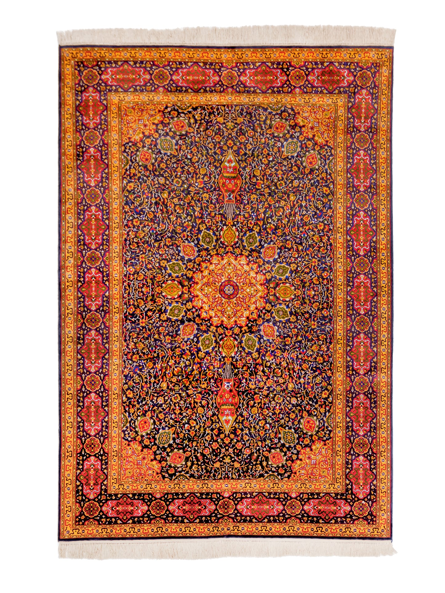 Handmade Fine Pure Silk Ardebil Carpet With Medallion