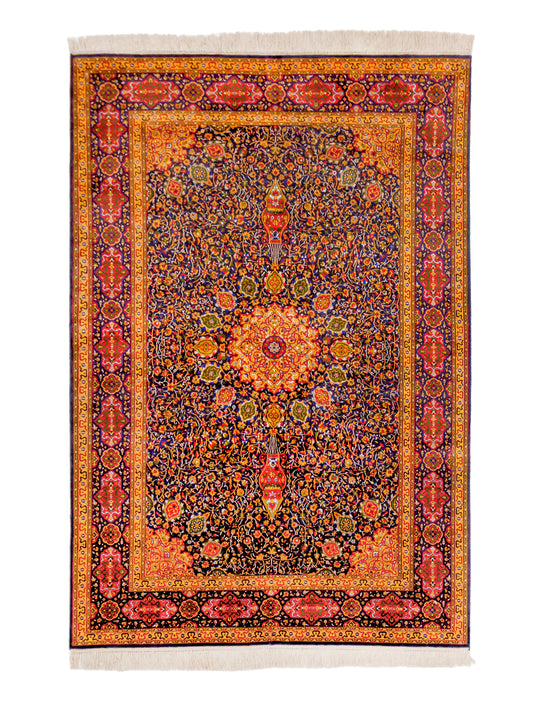 Handmade Fine Pure Silk Ardebil   Carpet With Medallion