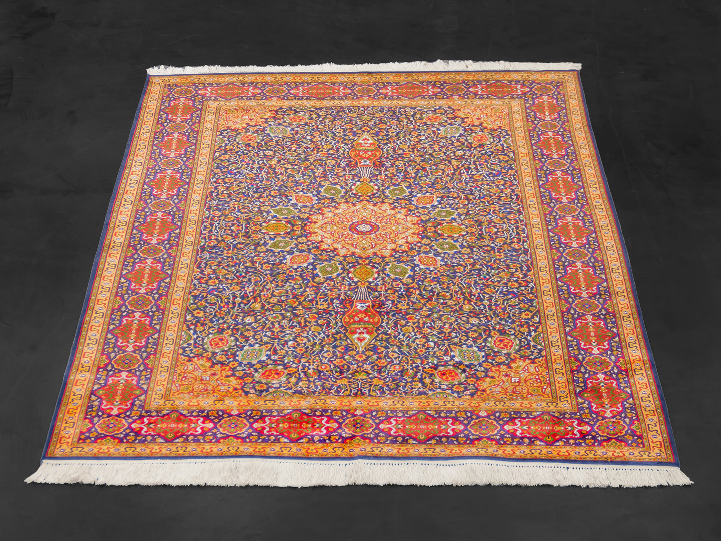 Handmade Fine Pure Silk Ardebil Carpet With Medallion