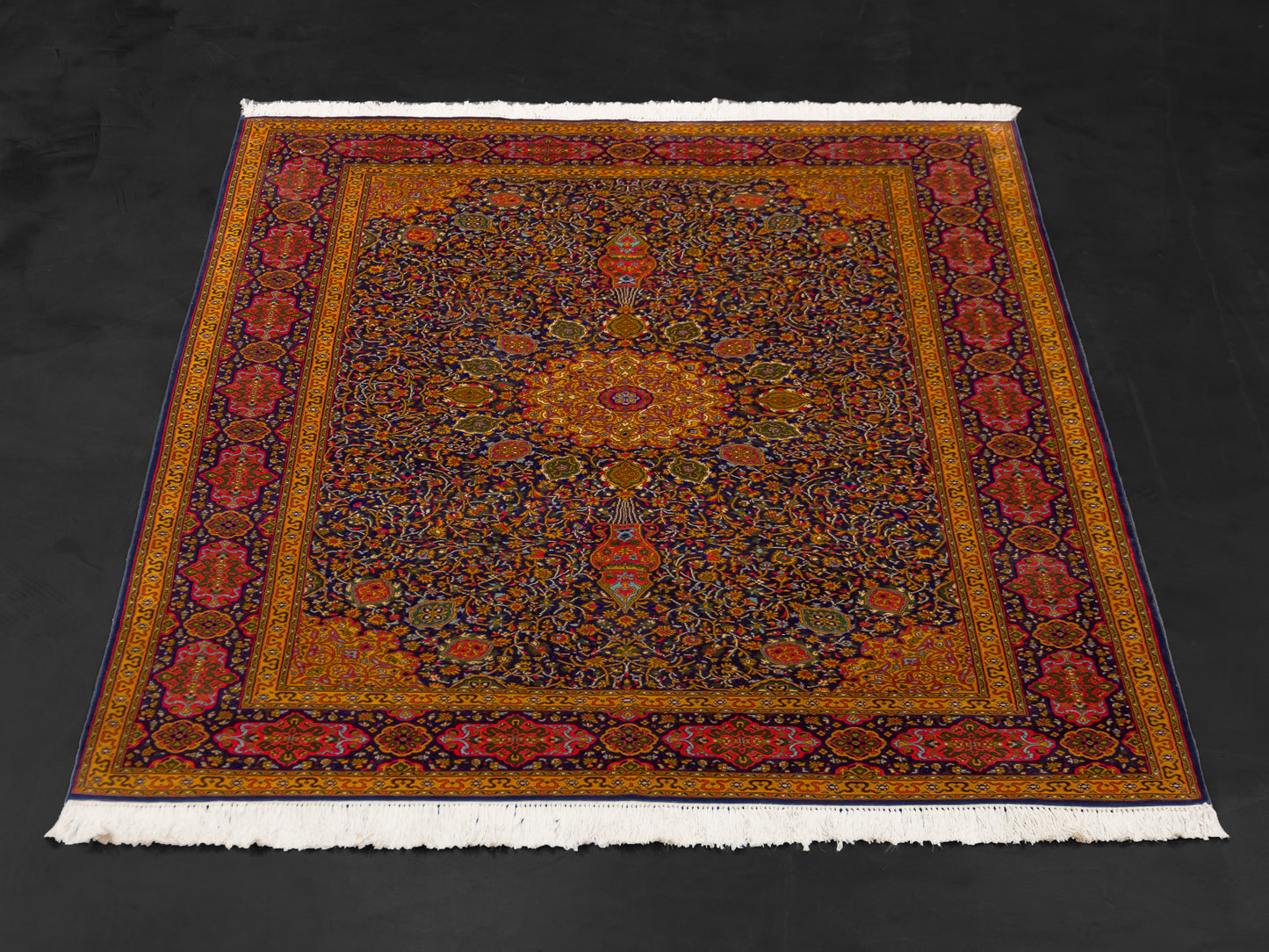 Handmade Fine Pure Silk Ardebil Carpet With Medallion