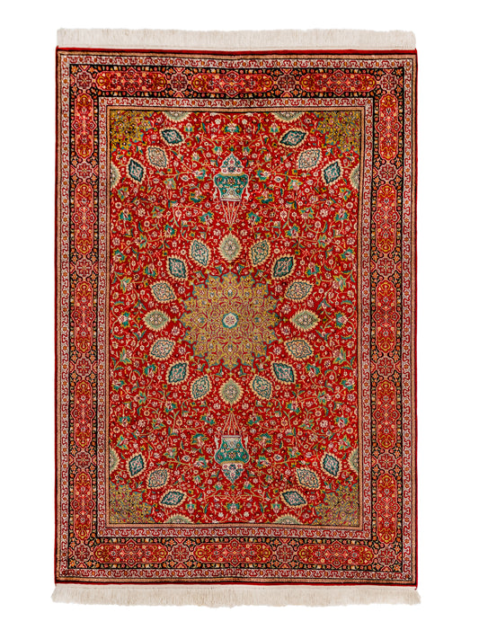 Handmade Fine Pure Silk Ardebil  Carpet With Medallion