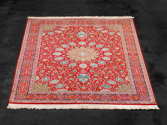 Handmade Fine Pure Silk Ardebil  Carpet With Medallion