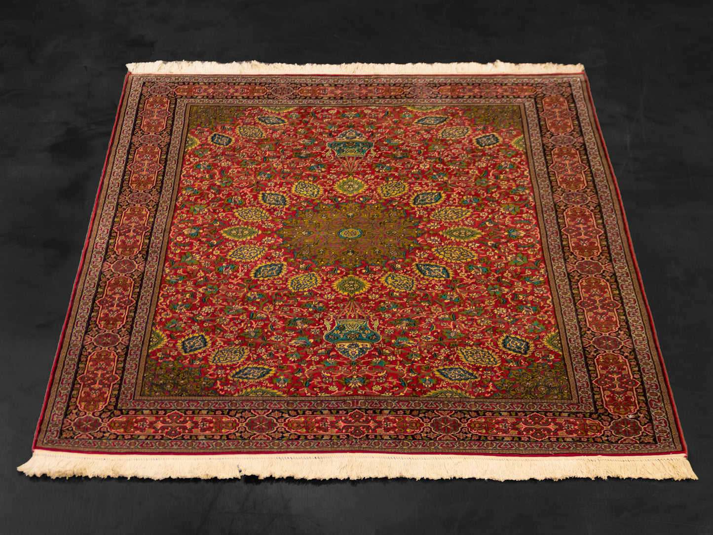 Handmade Fine Pure Silk Ardebil Carpet With Medallion
