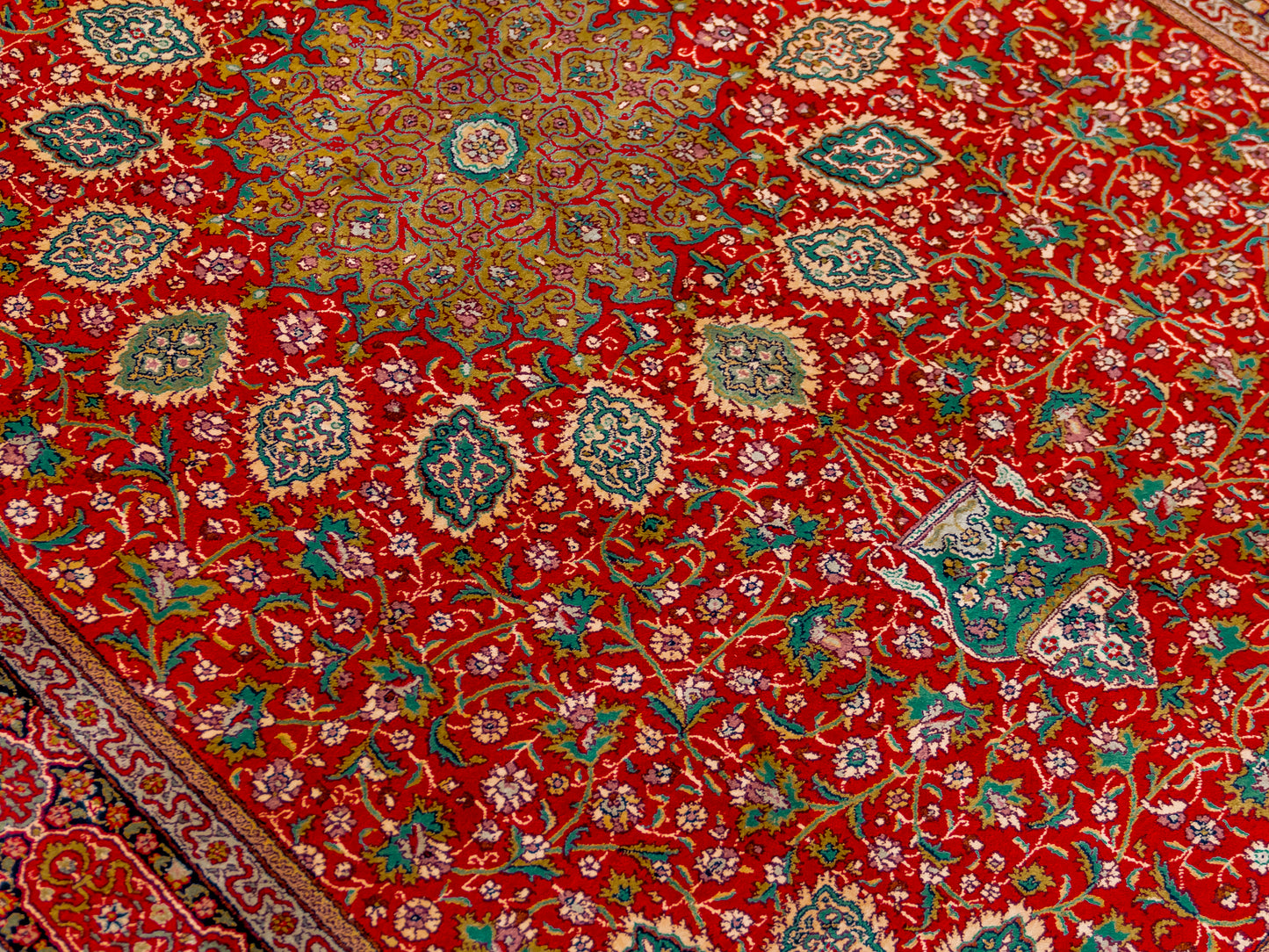 Handmade Fine Pure Silk Ardebil Carpet With Medallion