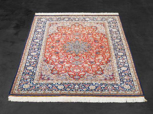 Persian Isfahan Handmade Wool And Silk Rug.