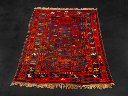 Blue Orange Handmade Armenian Antique Area Wool Rug