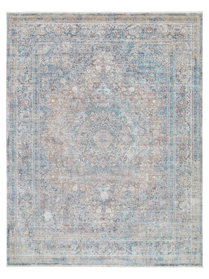 Persian Design Traditional Silk Blue Area Rug-id1
