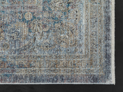 Persian Design Traditional Silk Blue Area Rug-id4
