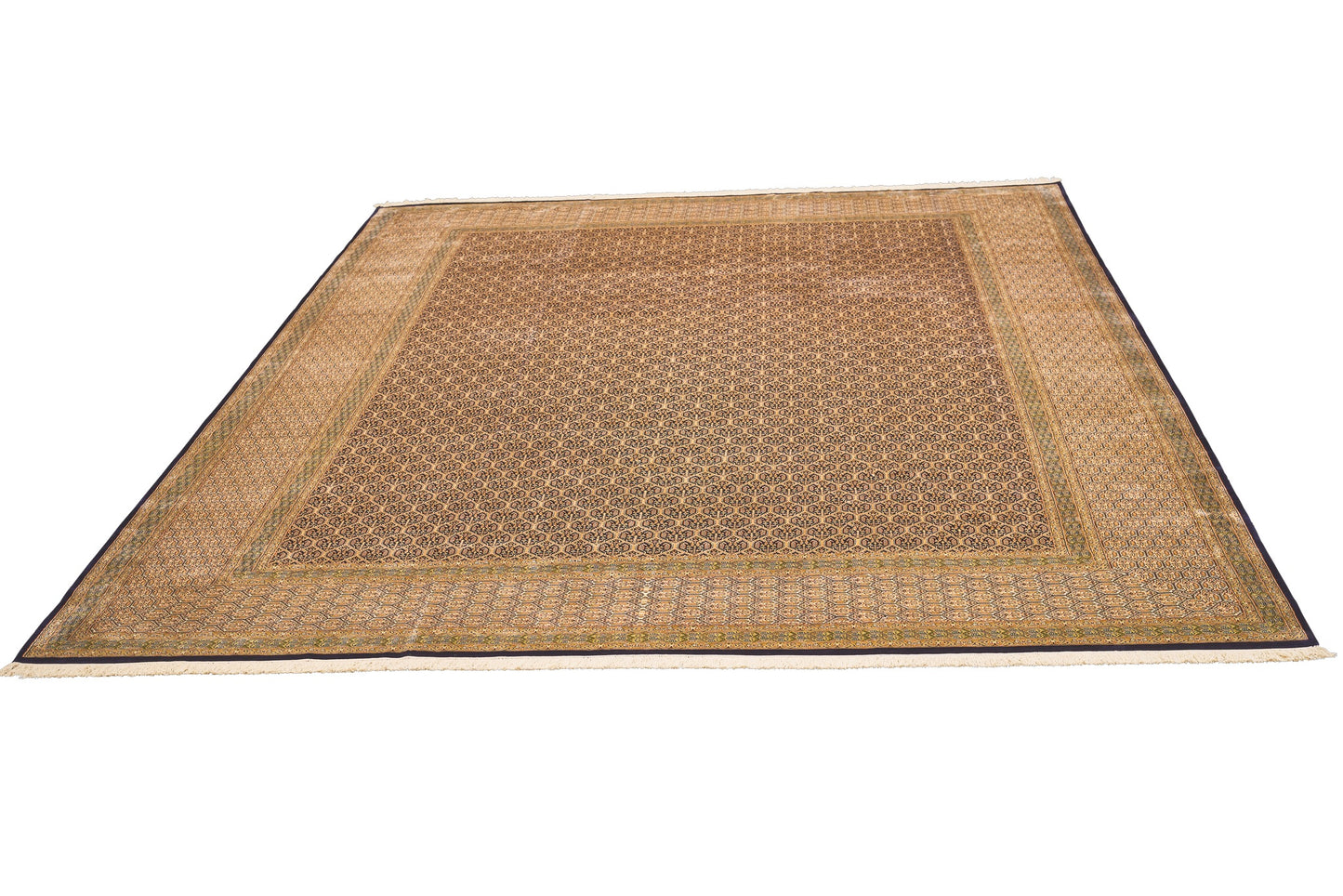 Kashmir Pure Silk Area Rug with a Herati/Fish Design.