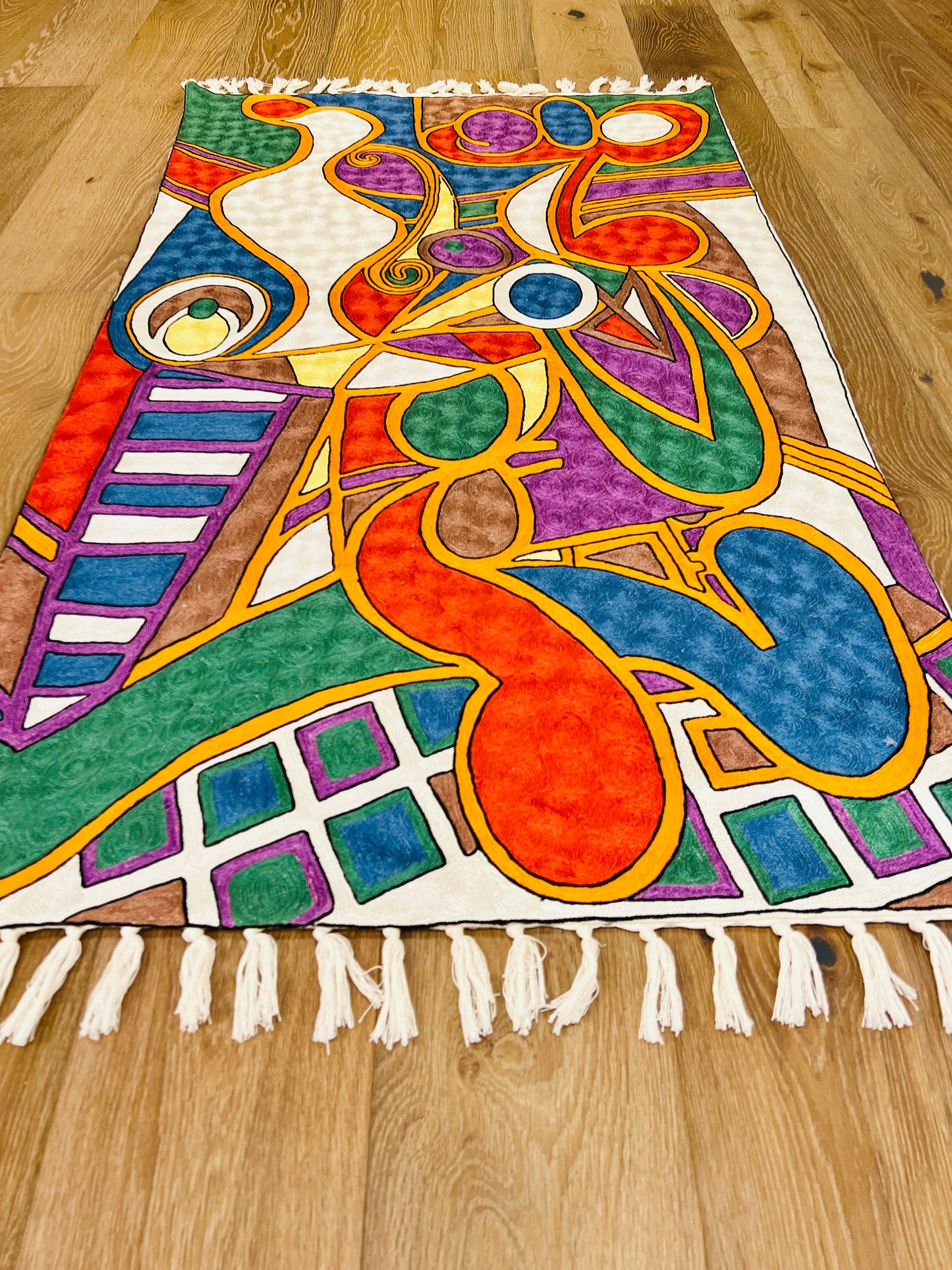 918 - Kashmir Chain Stitch Rug Handmade #008