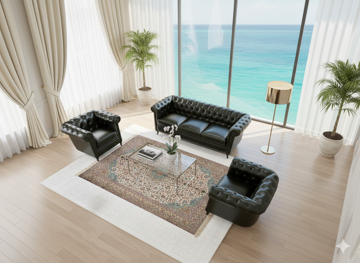 Green Leather 5-Pieces Living Room Sofa Set