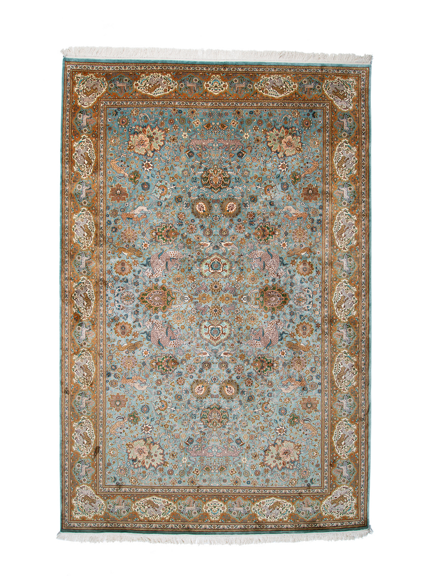 Indian Hand-knotted Traditional Floral Fine Kashmir Area Rug