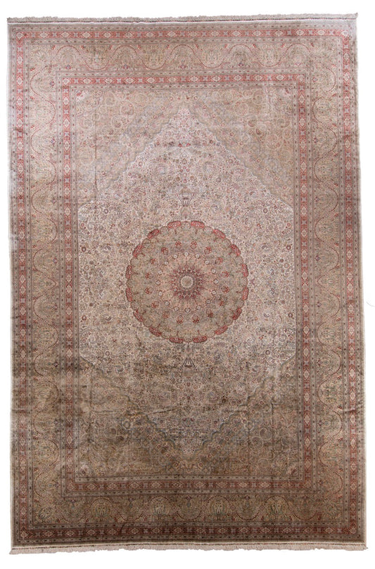 Traditional Silk On Silk China Rug With A Medallion Design