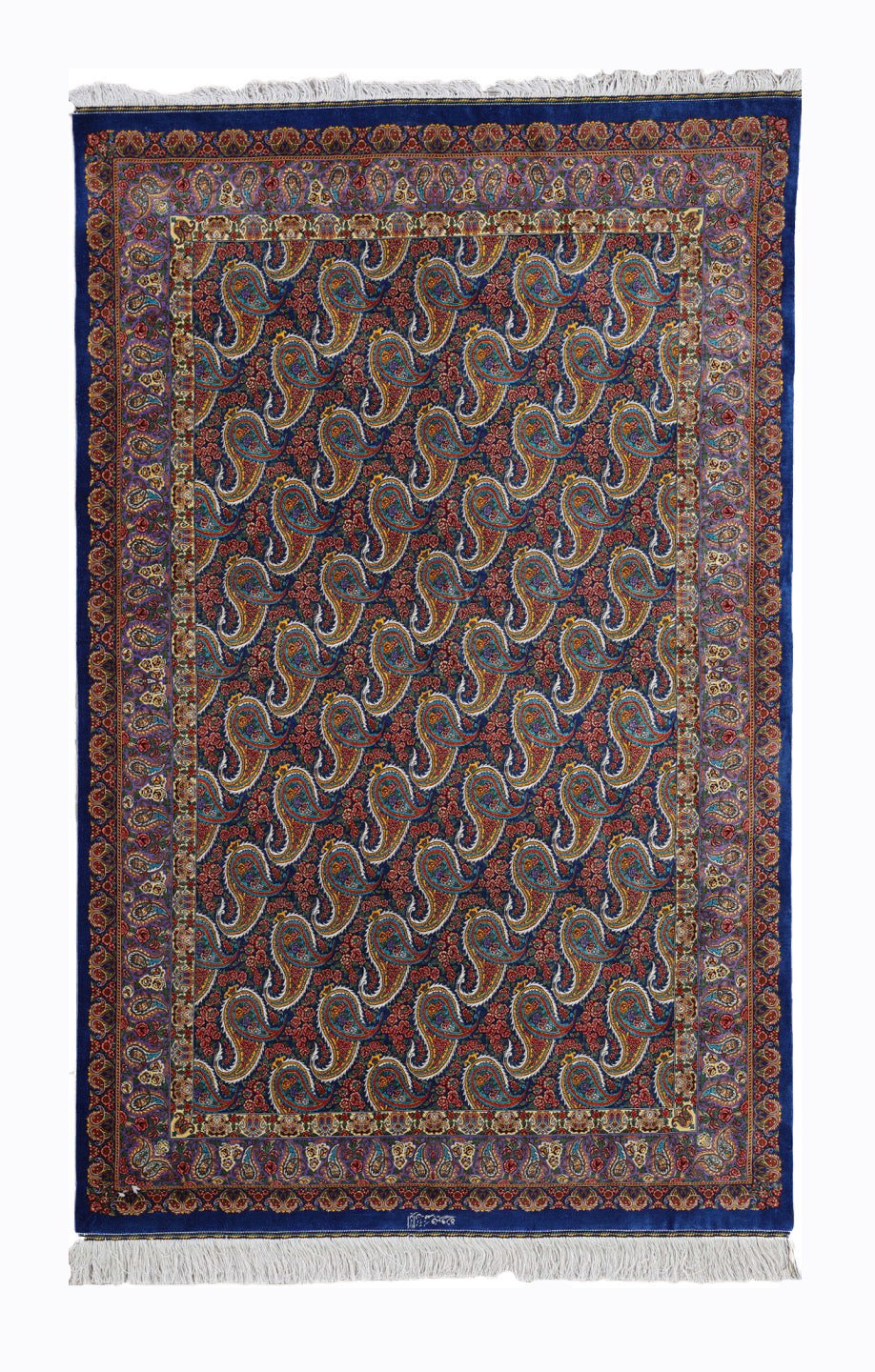 Handmade Persian Qom Firozhe Fine Paisley Silk Rug