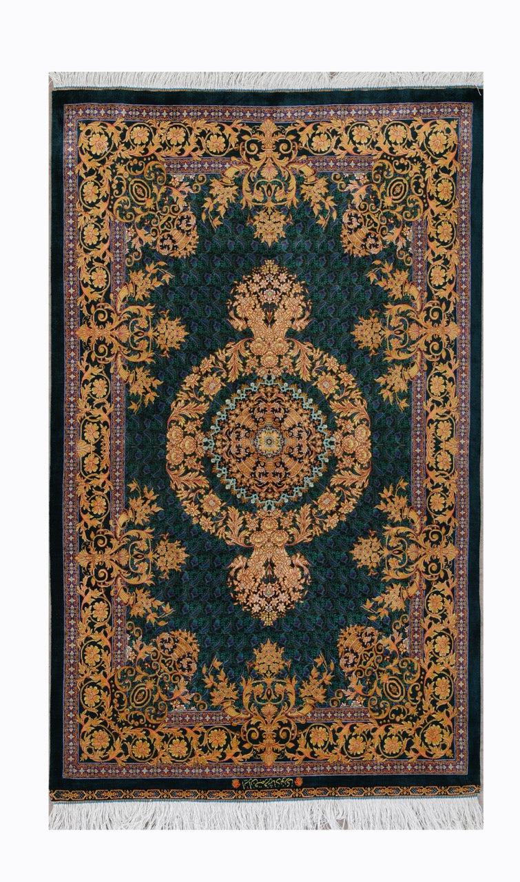 Pure Silk Traditional Persian Qom Fine Handmade Carpet