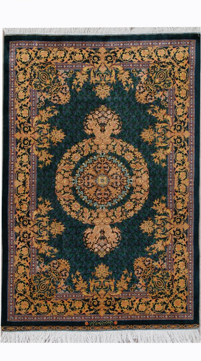 Pure Silk Traditional Persian Qom Fine Handmade Carpet