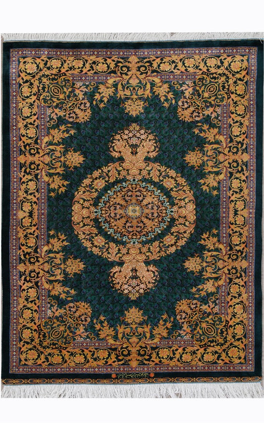Pure Silk Traditional Persian Qom Fine Handmade Carpet