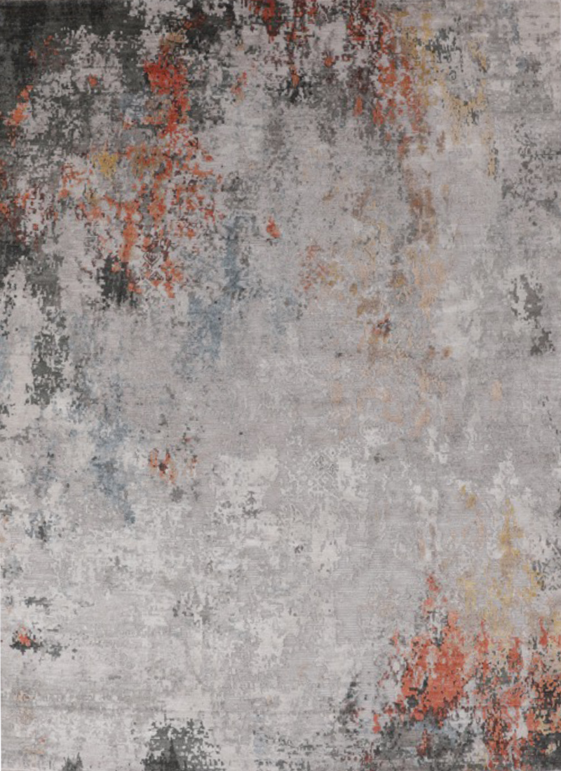 Hand Knotted Modern Abstract Indian Fine Wool And Silk Carpet