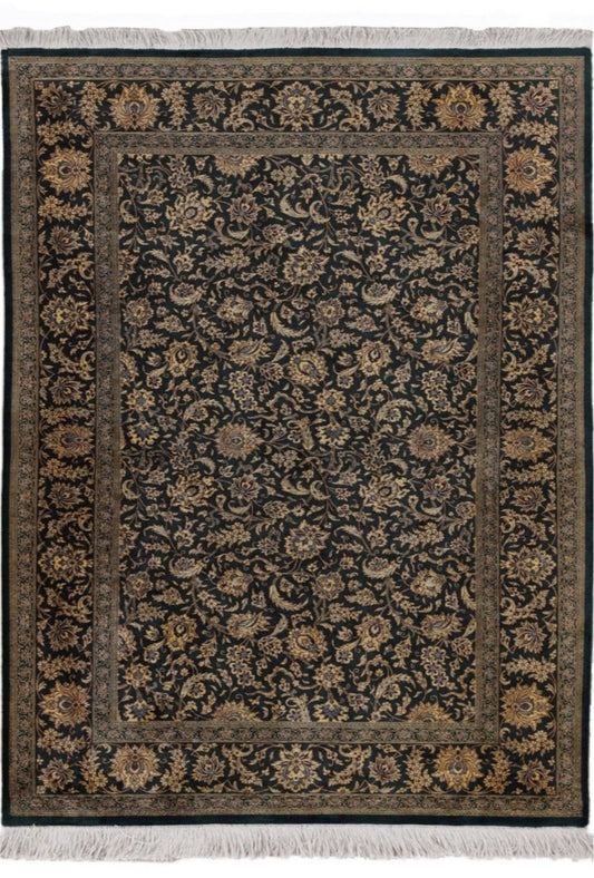 Traditional Hand-Knotted Fine Persian Qom Pure Silk Rug
