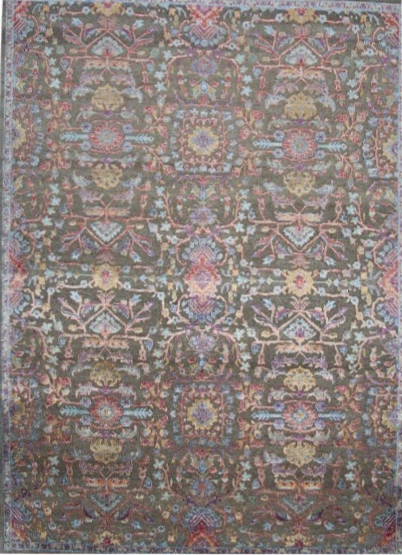 Modern Fine Hand-Knotted Wool & Silk Indian Carpet