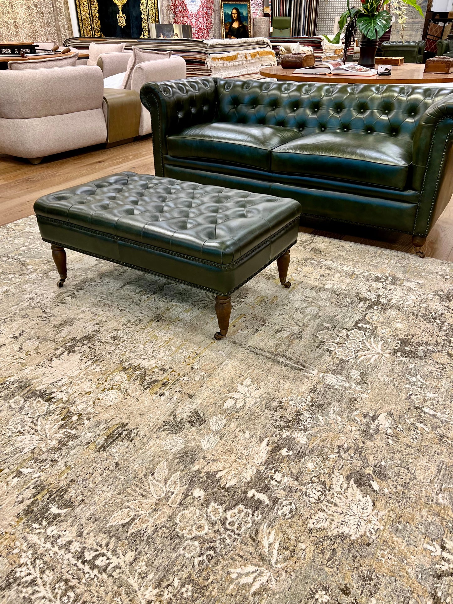 Green Leather 5-Pieces Living Room Sofa Set