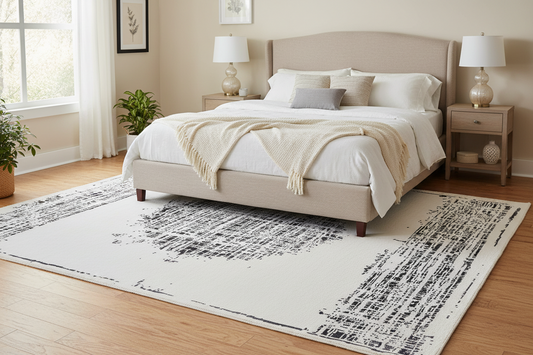 509 - Modern Handmade Wool And Silk Abstract Moroccan Rug With Full moon Design