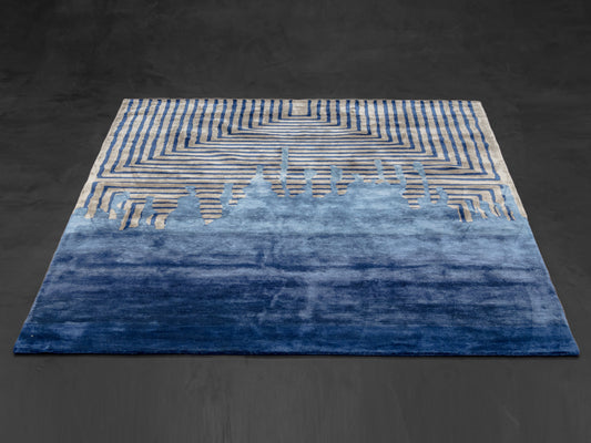 Blue Grey Modern Indian Rug