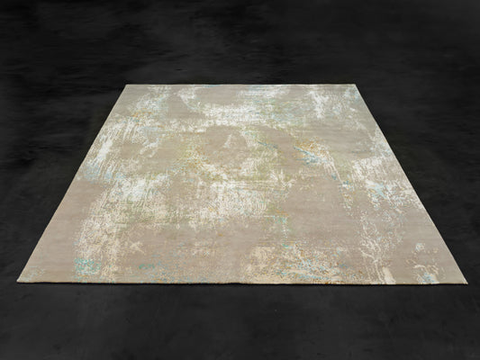 Modern Wool & Silk Oushak Design Rug Ivory gray/Blue/Green