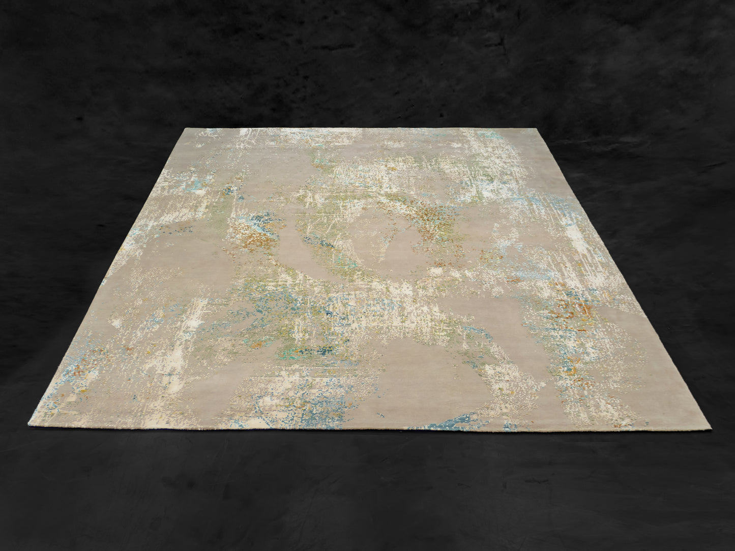 Modern Wool & Silk Oushak Design Rug Ivory gray/Blue/Green
