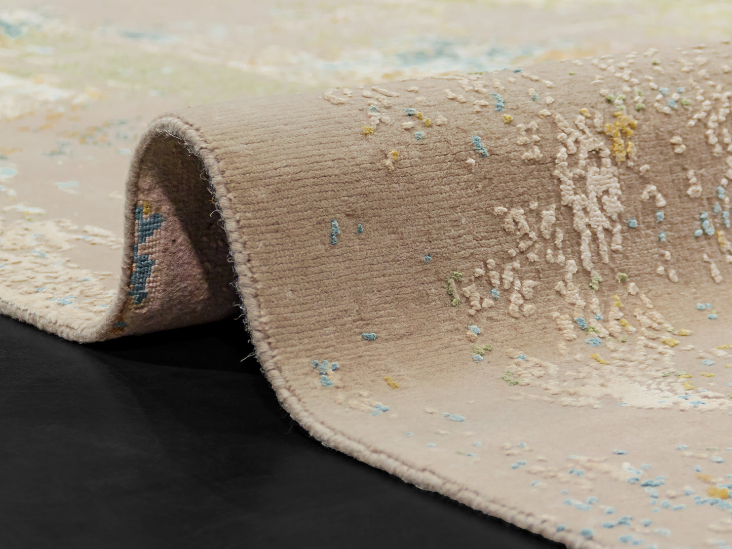 Modern Wool & Silk Oushak Design Rug Ivory gray/Blue/Green