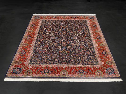 Traditional Persian Tabriz Hand-Knotted Wool & Silk Area Rug