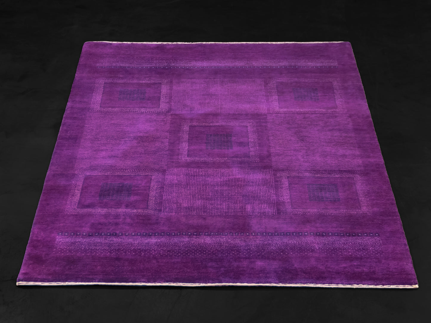Indian Contemporary Gashgai Wool Purple Area Rug with Geometric Pattern