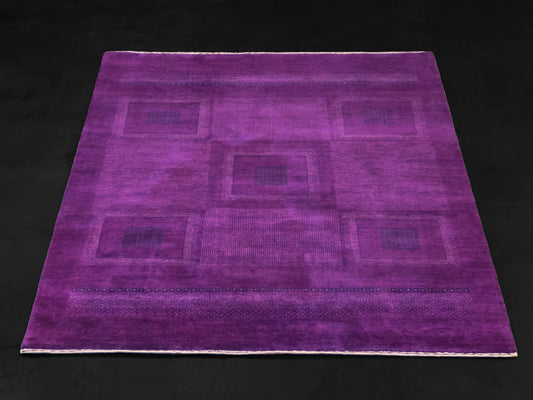 773 - Indian Contemporary Gashgai Wool Purple Area Rug with Geometric Pattern