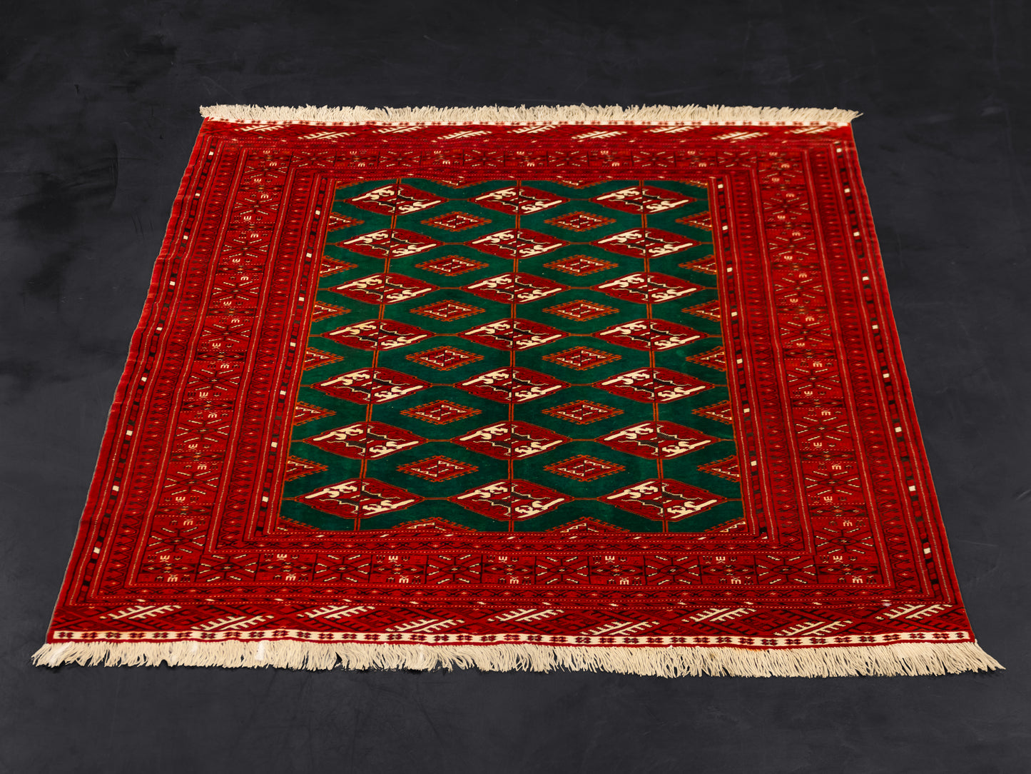 Handmade Traditional Fine Red And Green Bokhara Persian Wool Rug product image #29971684098218