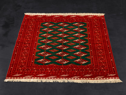 Handmade Traditional Fine Red And Green Bokhara Persian Wool Rug-id3
