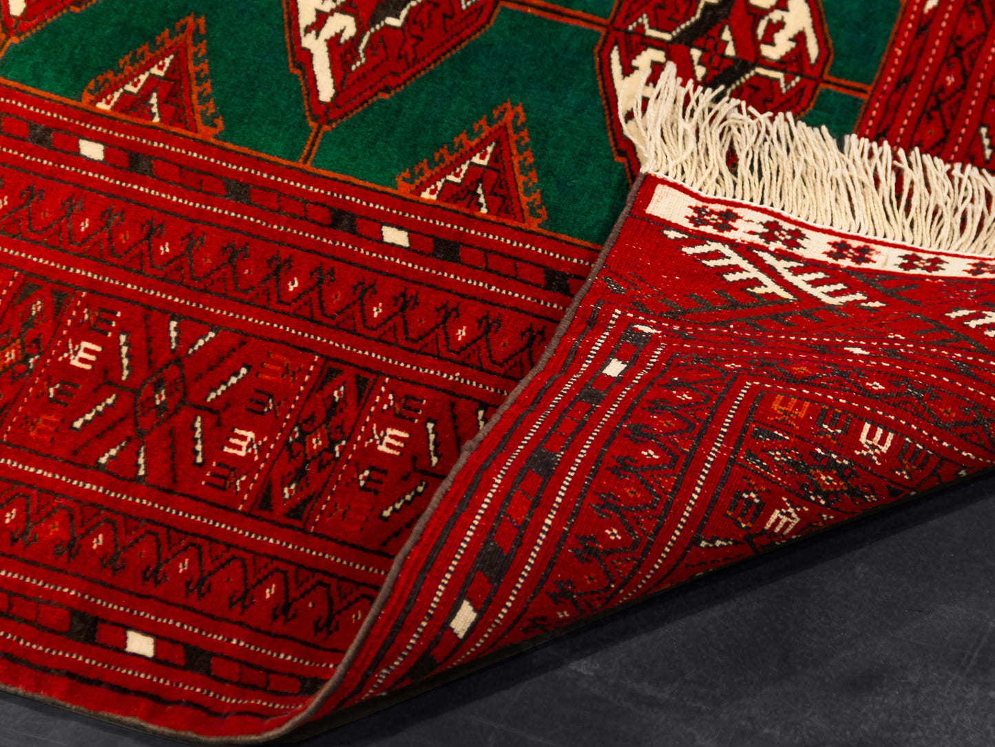 Handmade Traditional Fine Red And Green Bokhara Persian Wool Rug product image #29971684163754