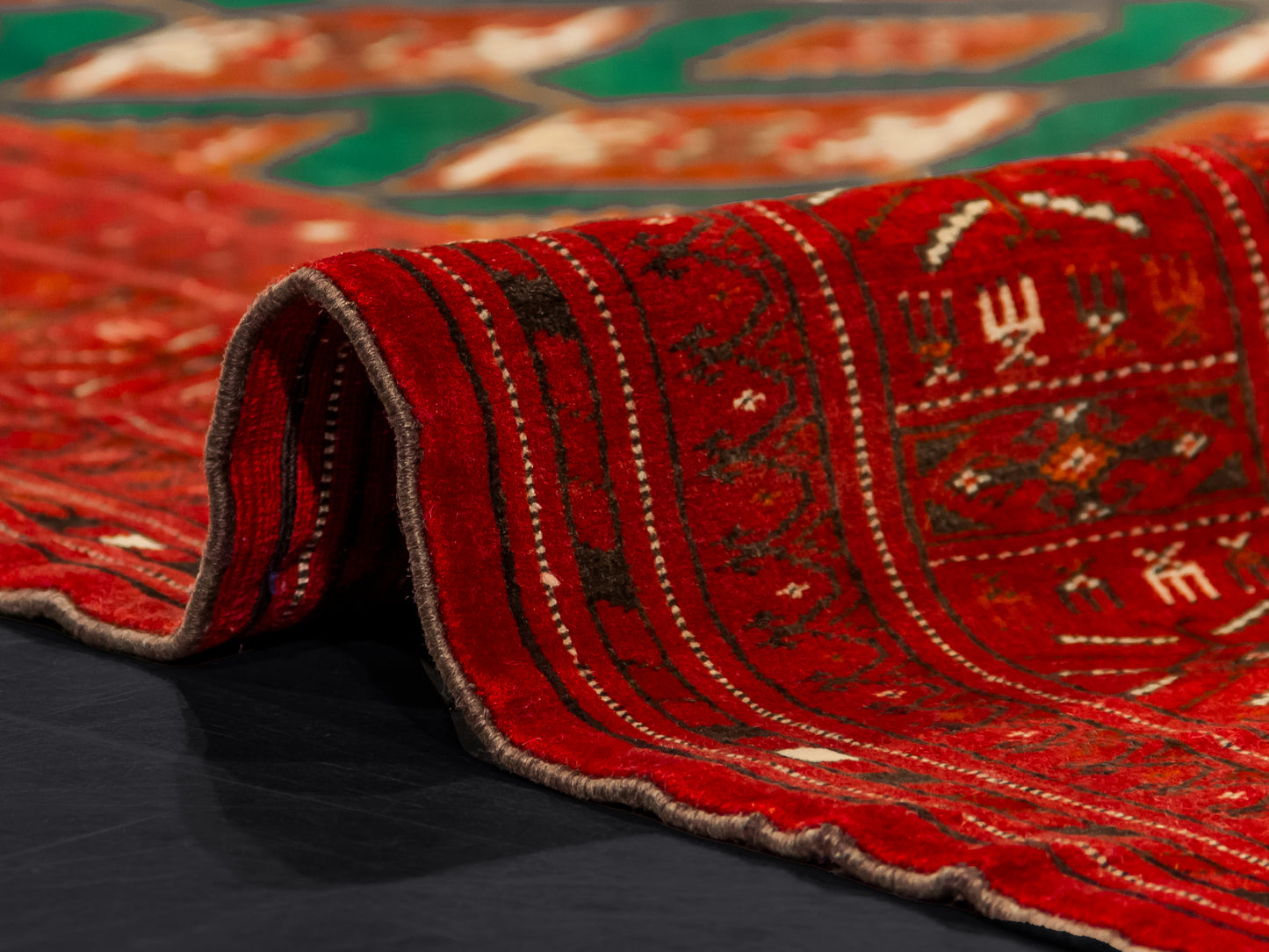 745 - Handmade Traditional Fine Red And Green Bokhara Persian Wool Rug