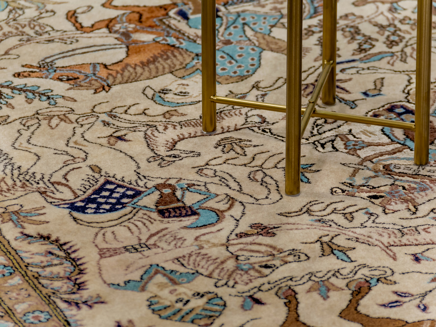 Hand-Knotted Fine Persian Qom Wool And Silk Rug
