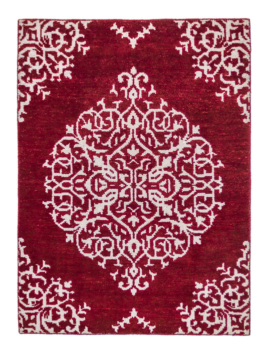 Handmade Modern Indian Wool And Silk Burgundy Area Rug