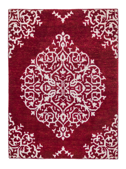 Handmade Modern Indian Wool And Silk Burgundy Area Rug-id1
