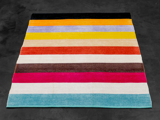 743 - Handloom Indian Striped Multicolor Modern Rug