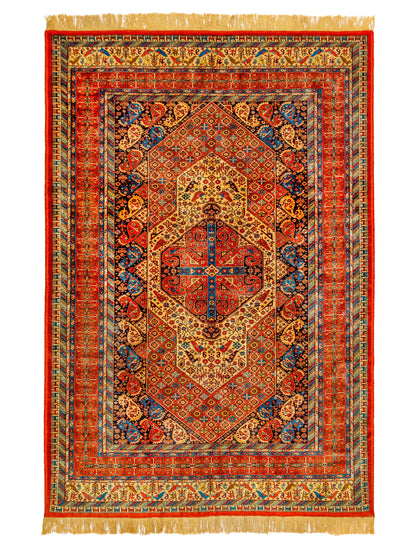 Persian Pure Silk Rug Rust Red/Gold-id1
