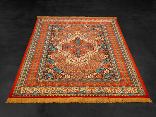 Persian Pure Silk Rug Rust Red/Gold